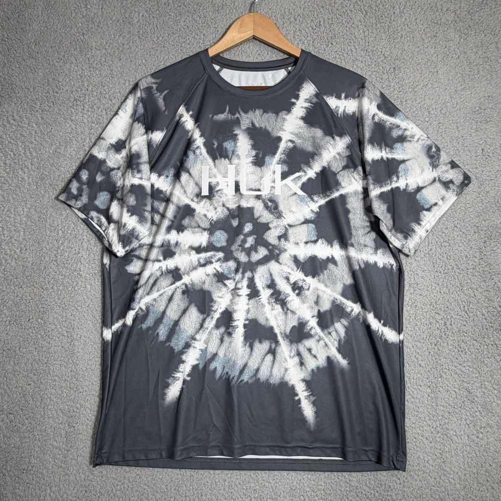 Huk Performance Fishing Shirt Mens Large Tie Dye Spiral Short Sleeve